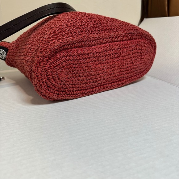 Brighton Terracotta Woven Straw Heart Shoulder Bag Leather Trim Silver Hrt Charm - Picture 5 of 12